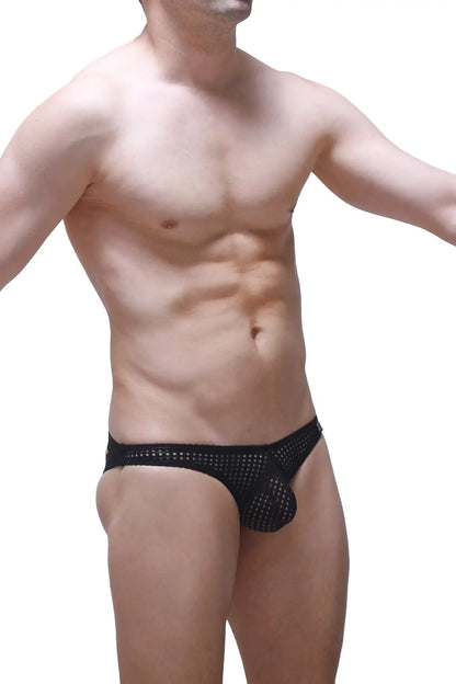 Black mesh briefs jockstrap Bagard Durtol featuring a perforated design and contoured pouch for support