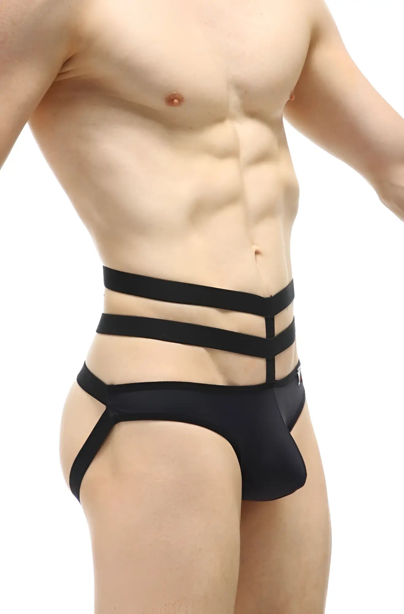 Black three-strapped men’s briefs jockstrap bassan black with a sleek form-fitting design for support and style