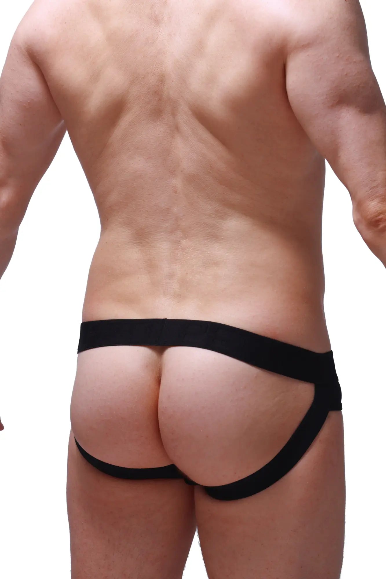 Black jockstrap brasc briefs with a snug supportive fit and wide waistband for athletic use