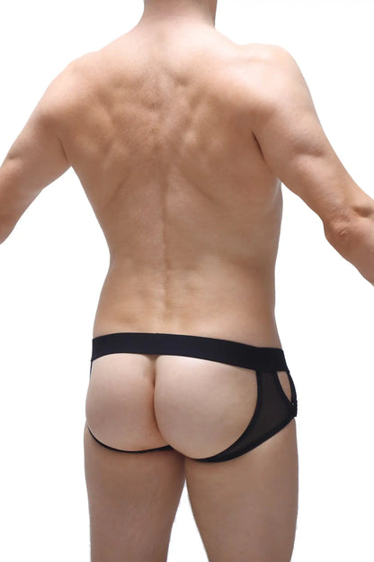 Black mesh briefs jockstrap chery black with a solid waistband for breathable supportive wear