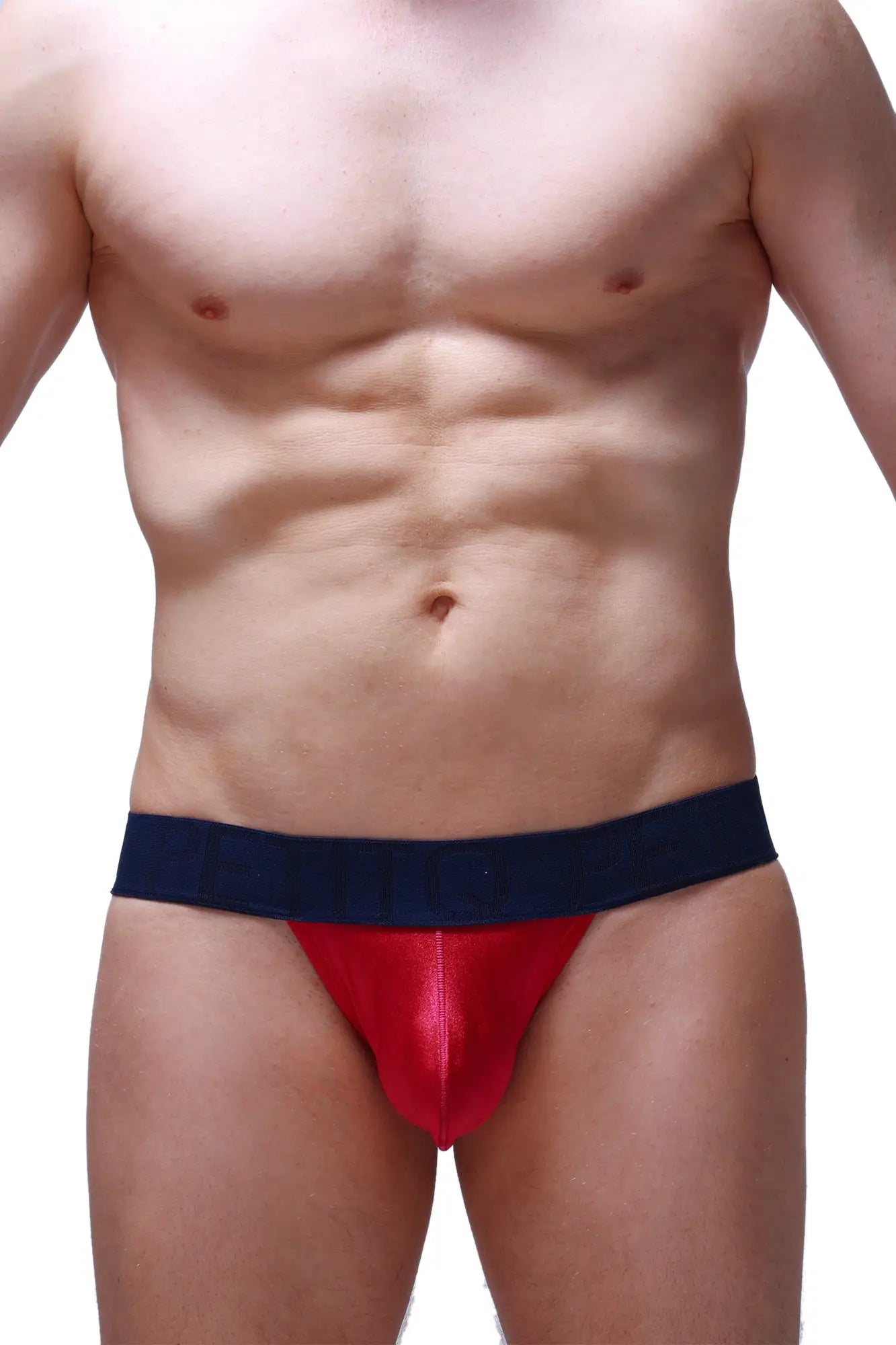 Red and navy blue men’s briefs jockstrap joe framboise with shiny form-fitting design
