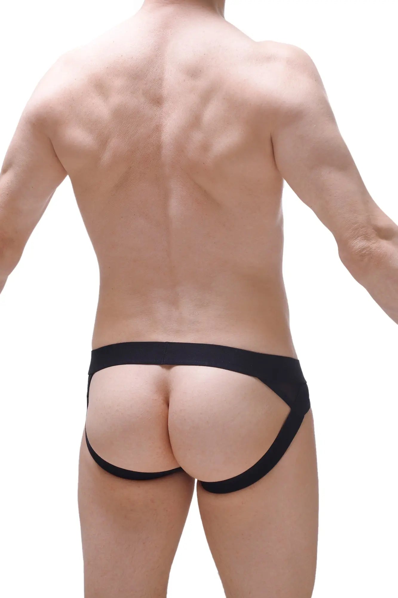Black form-fitting athletic briefs with supportive waistband and leg openings from jockstrap mosset boudoir collection