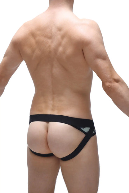 Black mesh jockstrap mosset net camo with supportive contoured design and breathable material for active wear