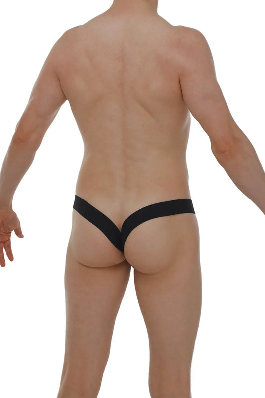 Black minimalist thong jockstrap muy net black with sleek v-shaped design showing the back side