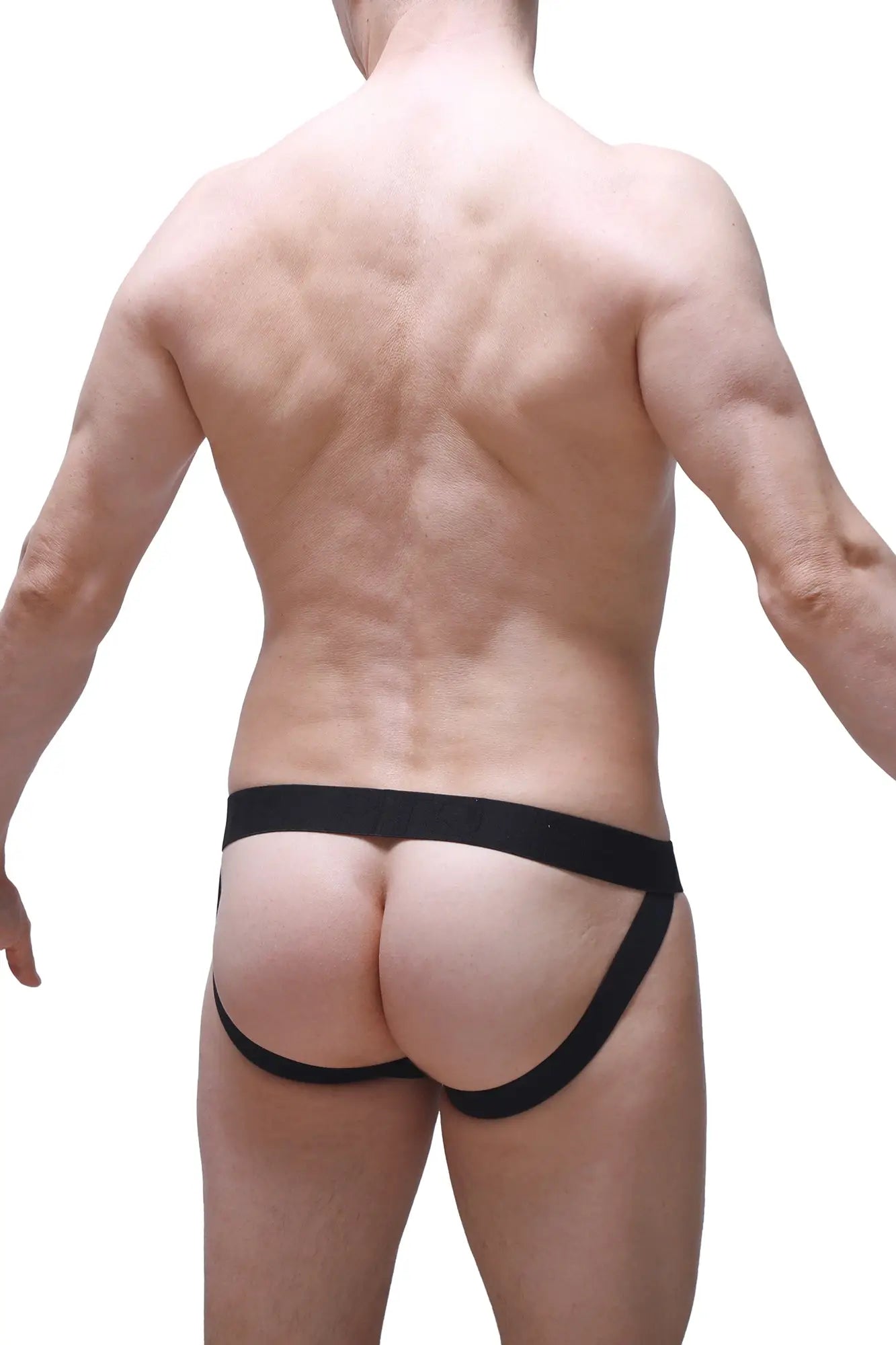 Black sleek form-fitting jockstrap pinces prussian briefs with supportive waistband for comfortable wear