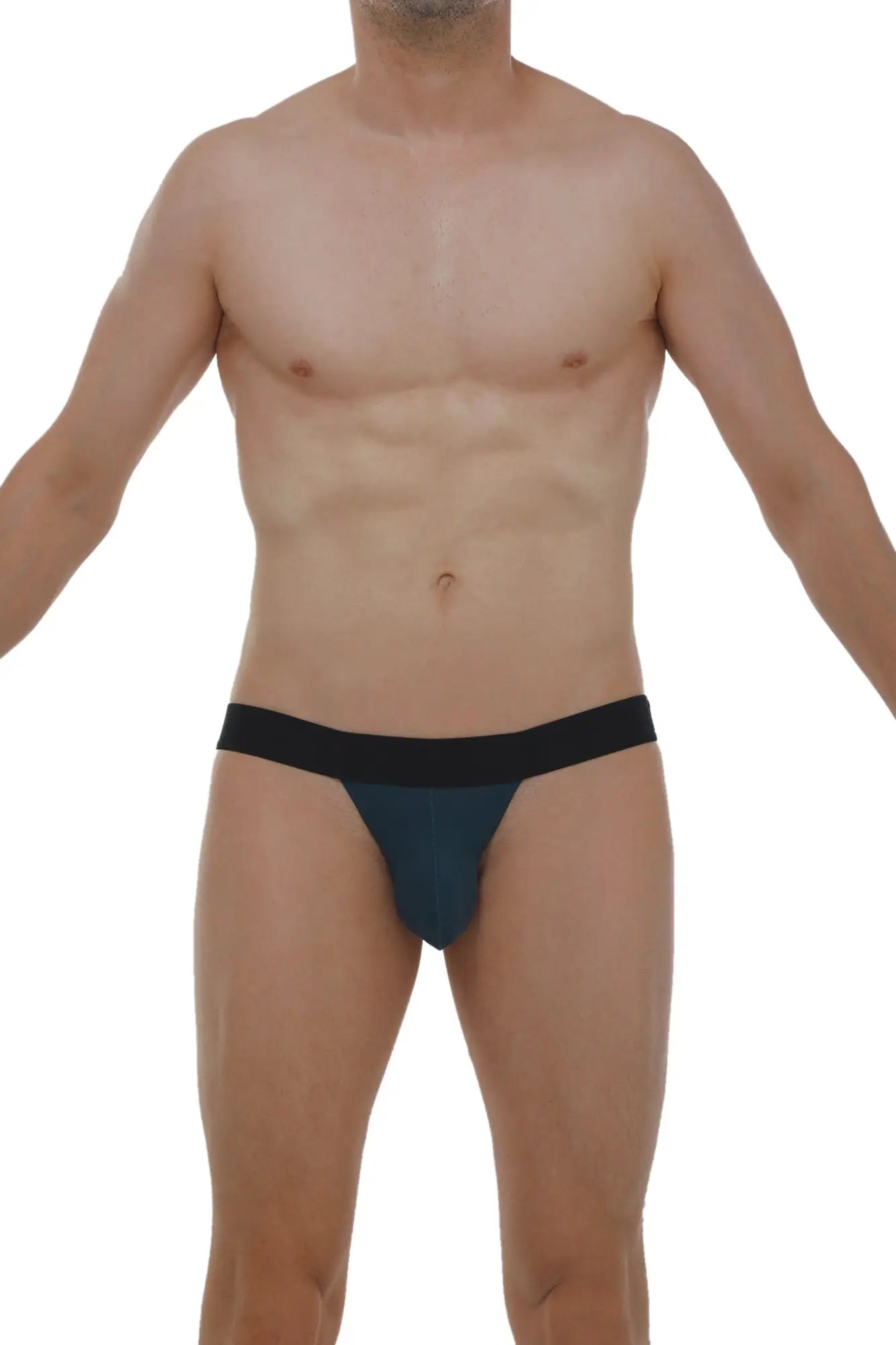 Navy blue briefs with a black elastic waistband from the jockstrap prussian blue collection showcasing rear view