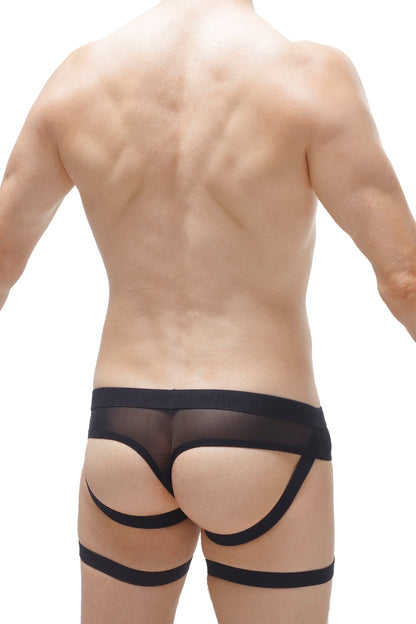 Jockthong Garter Net Schwarz mit Ring