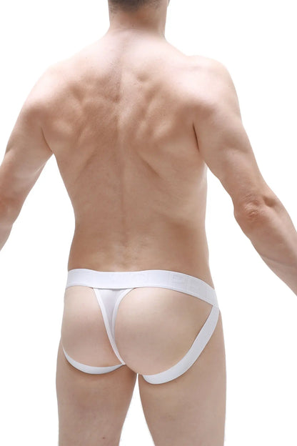 White athletic jockstring mano plum briefs with supportive contoured design for active wear