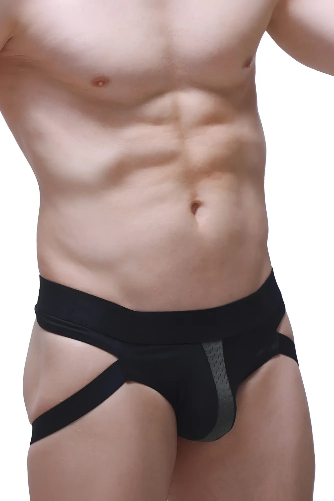 Black jockthong barie bee green athletic briefs with gray mesh side panel for breathable support