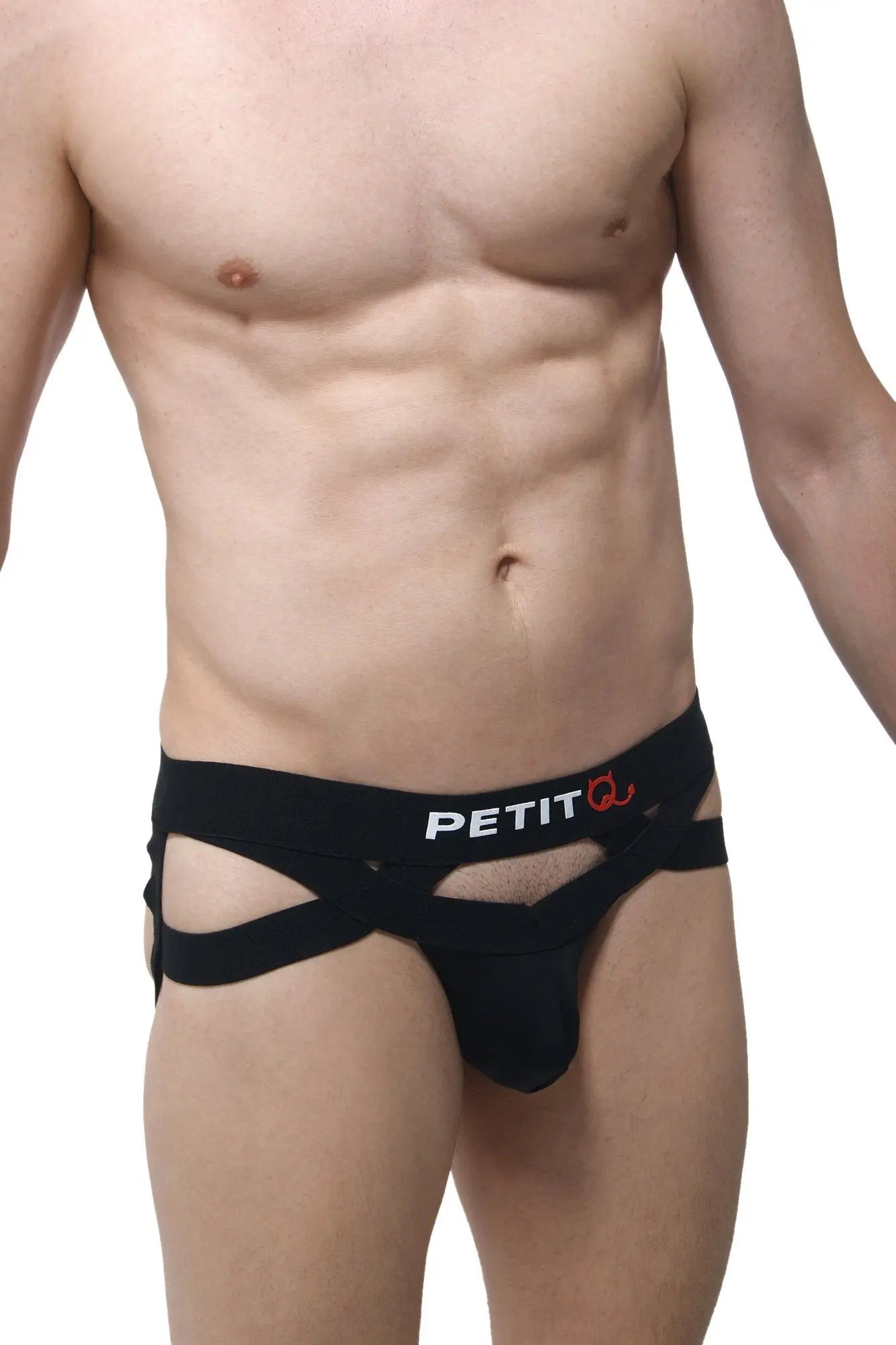 Black petitq men’s briefs jockthong bust with cut-out design and elastic waistband for comfortable wear