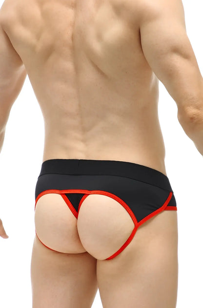 Black and red jockthong elne athletic briefs with bold contrasting trim designed for active support and comfort