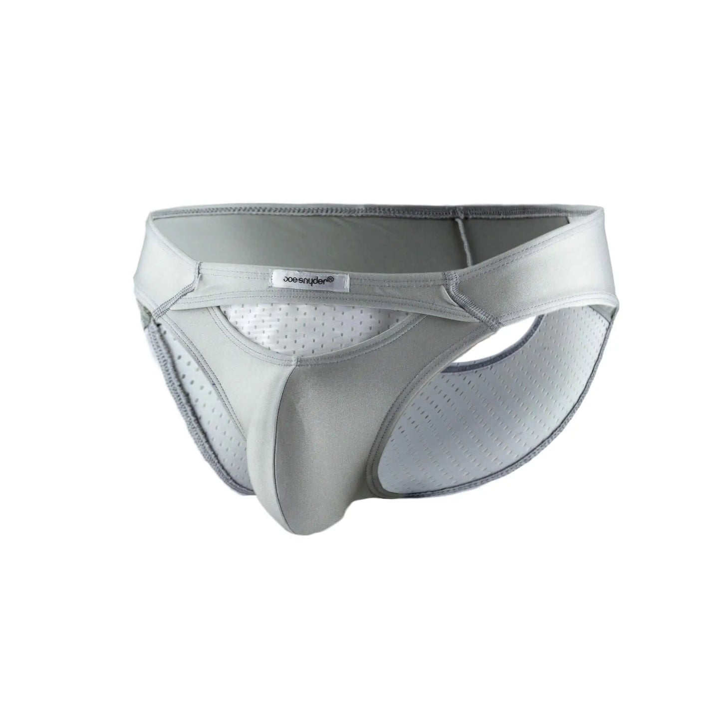 Gray joe men’s briefs with a supportive contoured design and perforated mesh panels for breathability in joe snyder bikini sexiest