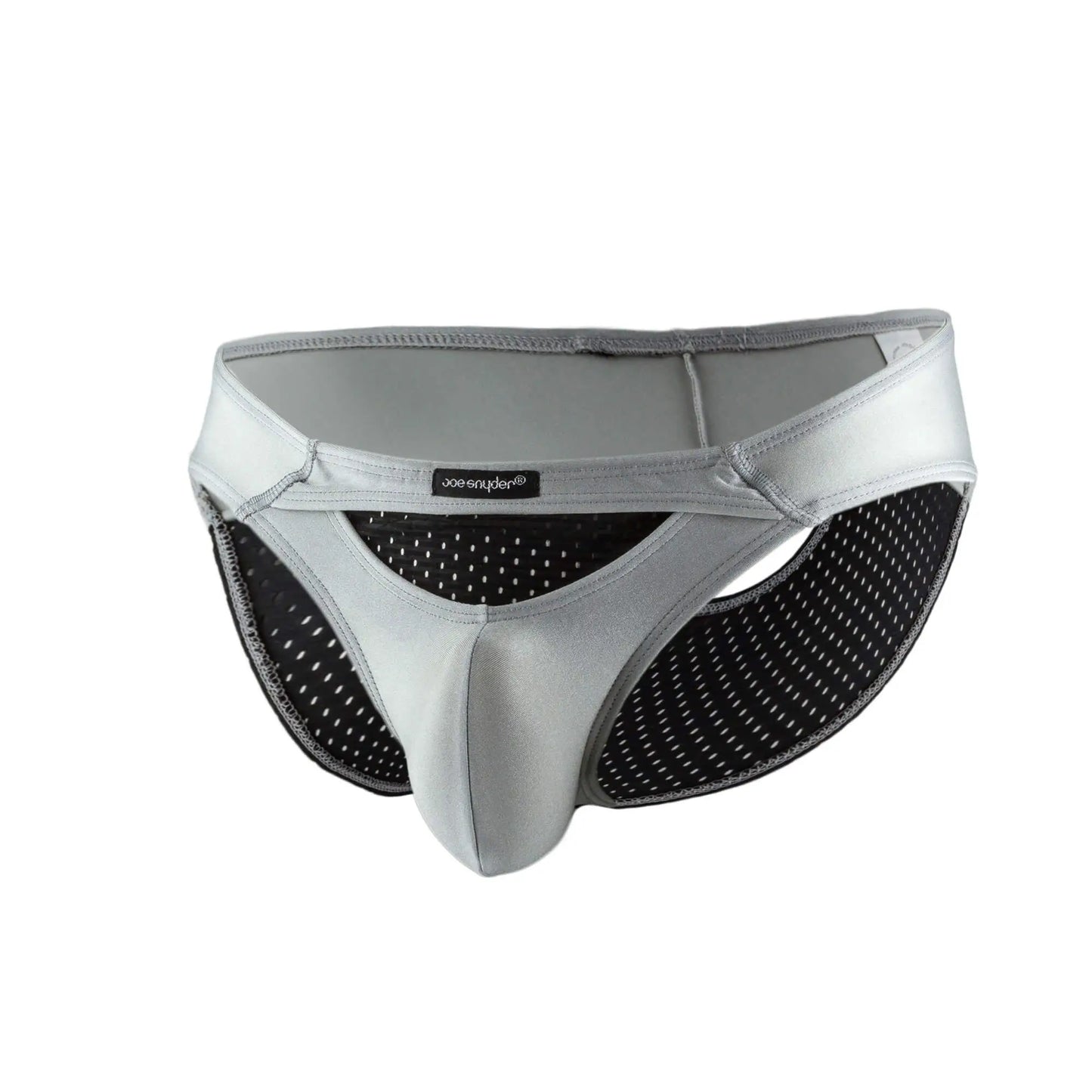 Silver and black joe snyder bikini sexiest briefs with sleek form-fitting mesh design