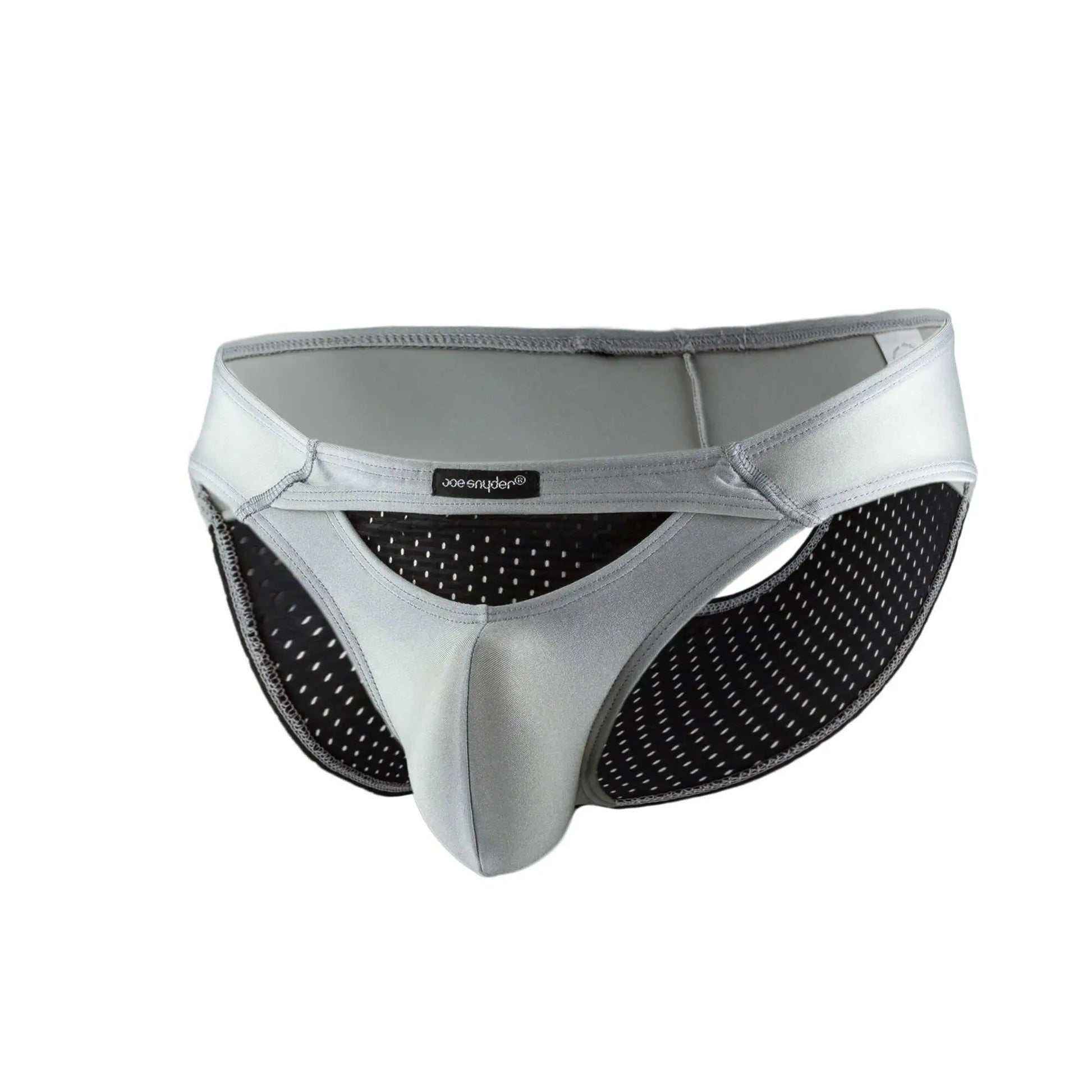 Silver and black joe snyder bikini sexiest briefs with sleek form-fitting mesh design