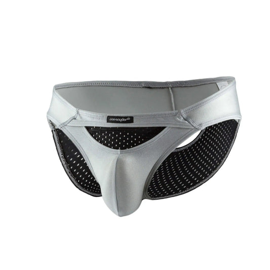 Silver and black joe snyder bikini sexiest briefs with sleek form-fitting mesh design