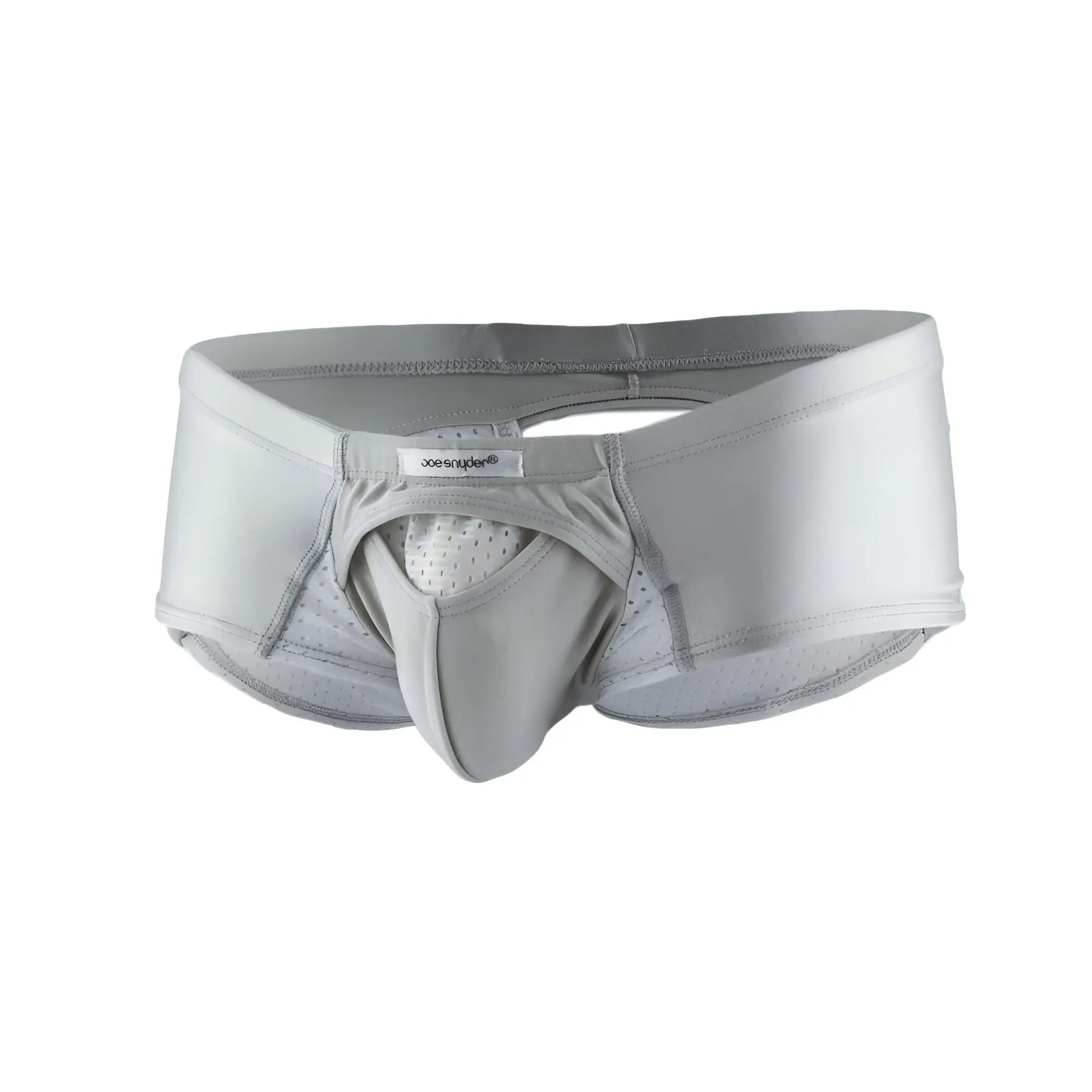 Gray Joe Snyder cheek sexiest men’s underwear with supportive contoured design and perforated mesh lining
