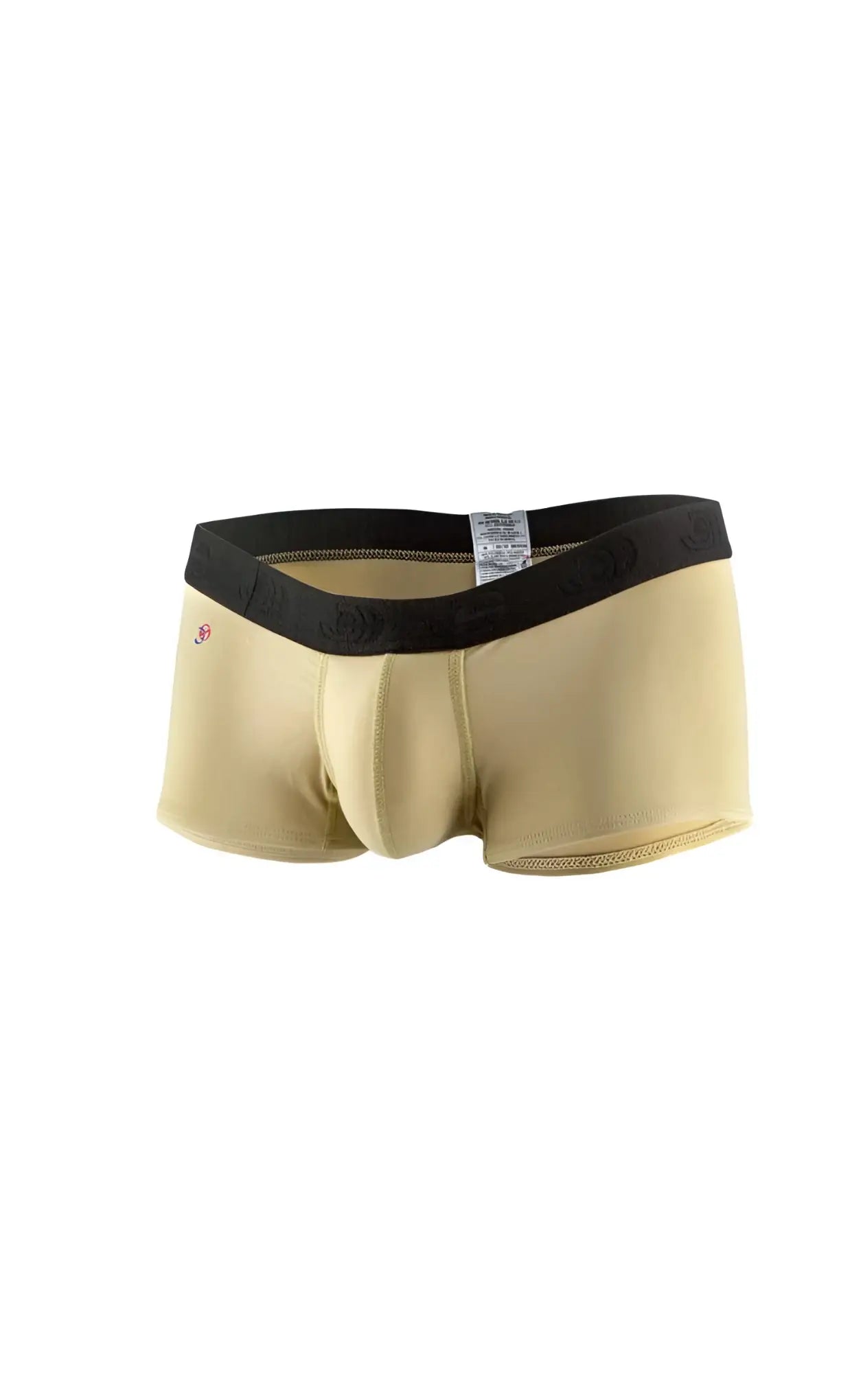 Beige men’s Joe Snyder Expression boxer briefs with black elastic waistband and subtle side branding in soft fabric