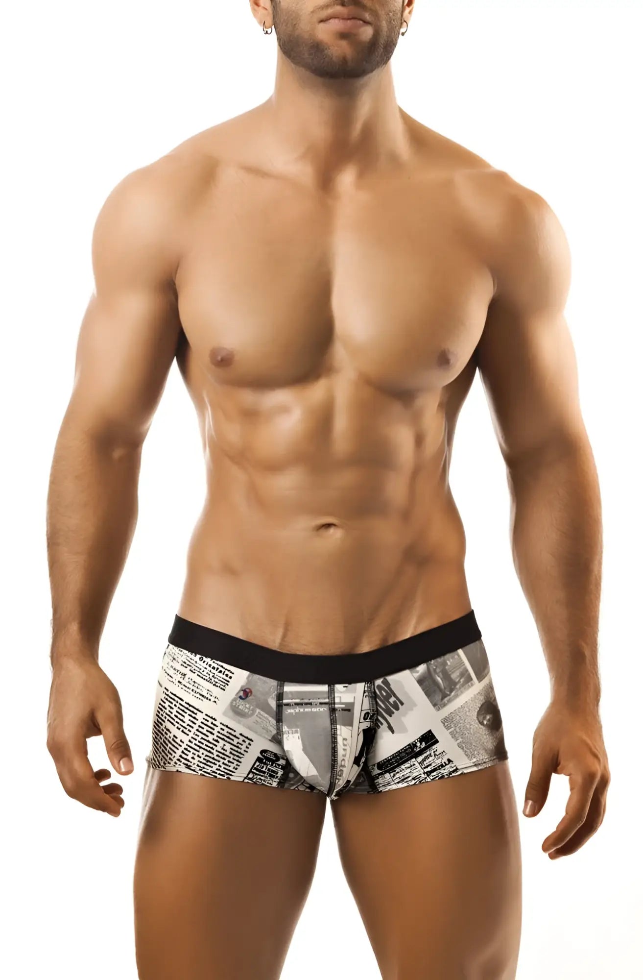 Joe snyder expression boxer jsxps01 black and white newspaper print boxer briefs with solid black waistband