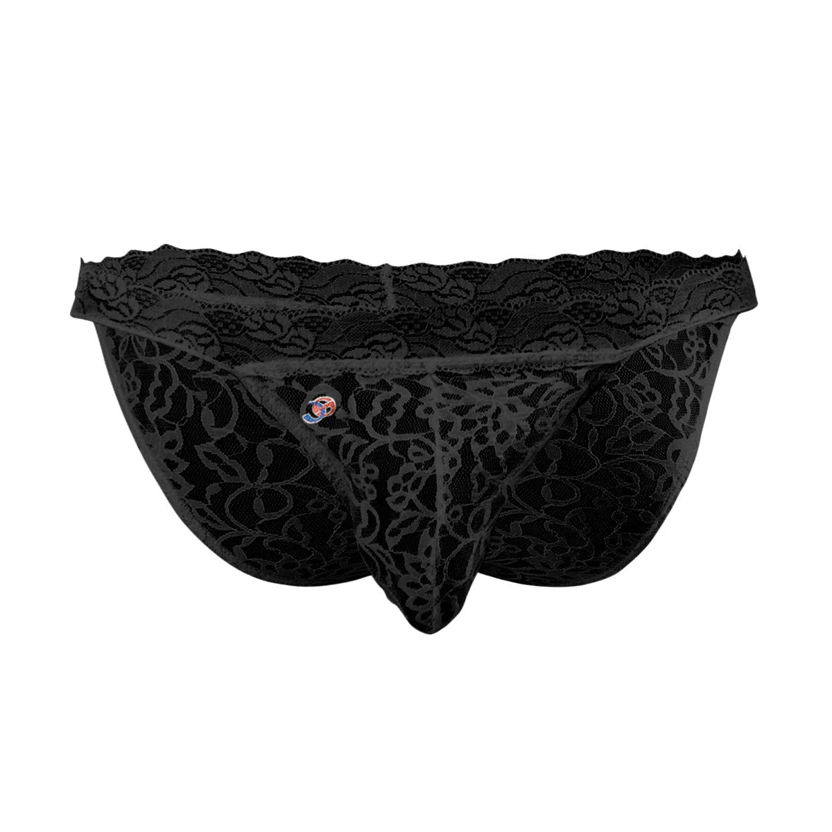 Black lace low rise bikini brief joe snyder featuring intricate floral patterns and scalloped waistband