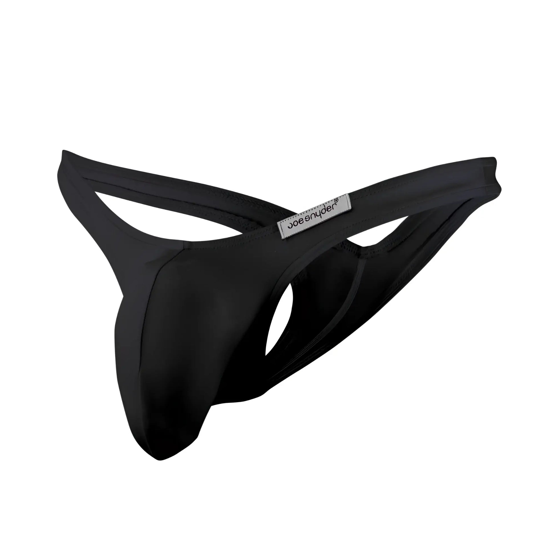 Black joe snyder maxi bulge thong made of smooth stretchy fabric with a sleek minimalist design