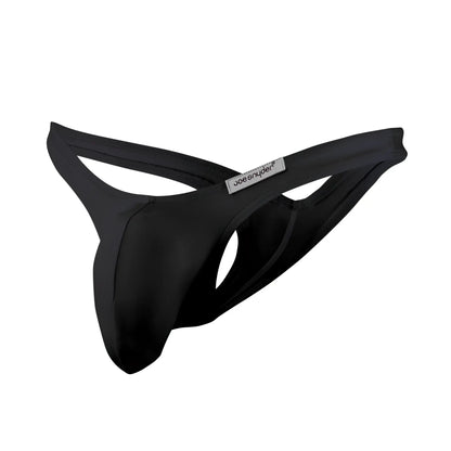 Black joe snyder maxi bulge thong in black made of smooth stretchy fabric with a sleek minimalist design