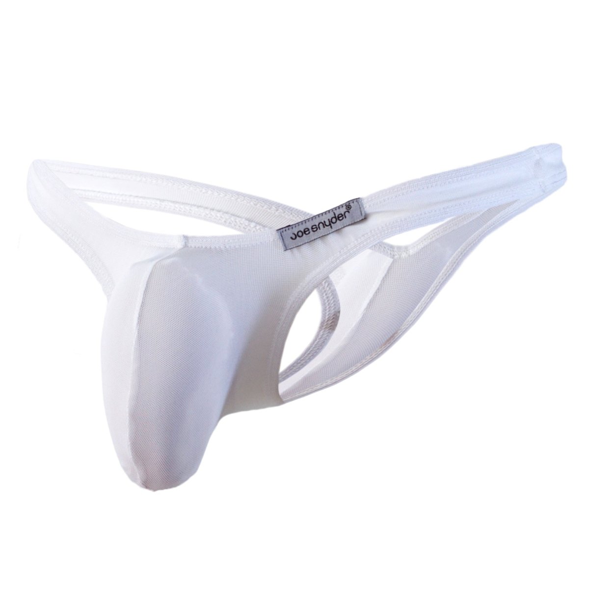 White joe snyder maxi bulge thong made of smooth stretchy fabric with supportive design shown from the back side