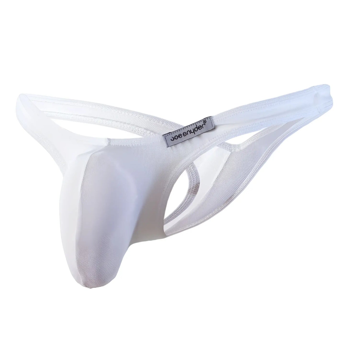 White joe snyder maxi bulge thong made of smooth stretchy fabric with a supportive design front view