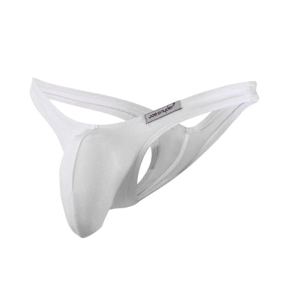White joe snyder maxi bulge thong made of smooth white form-fitting fabric with a sleek minimalist design