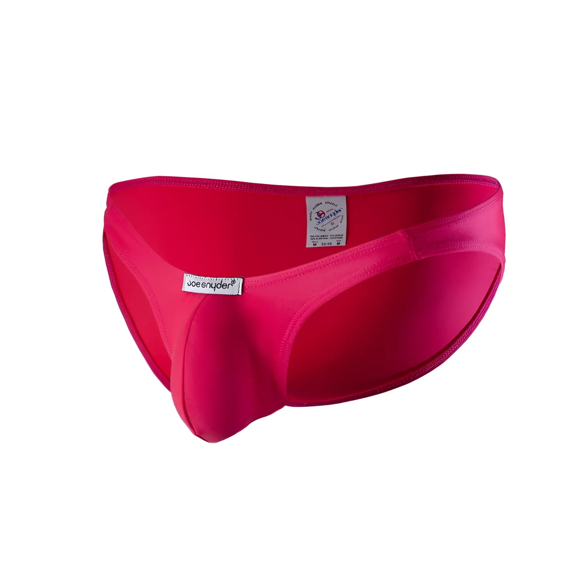 Bright pink joe snyder polyester bulge full bikini briefs with smooth form-fitting design for men