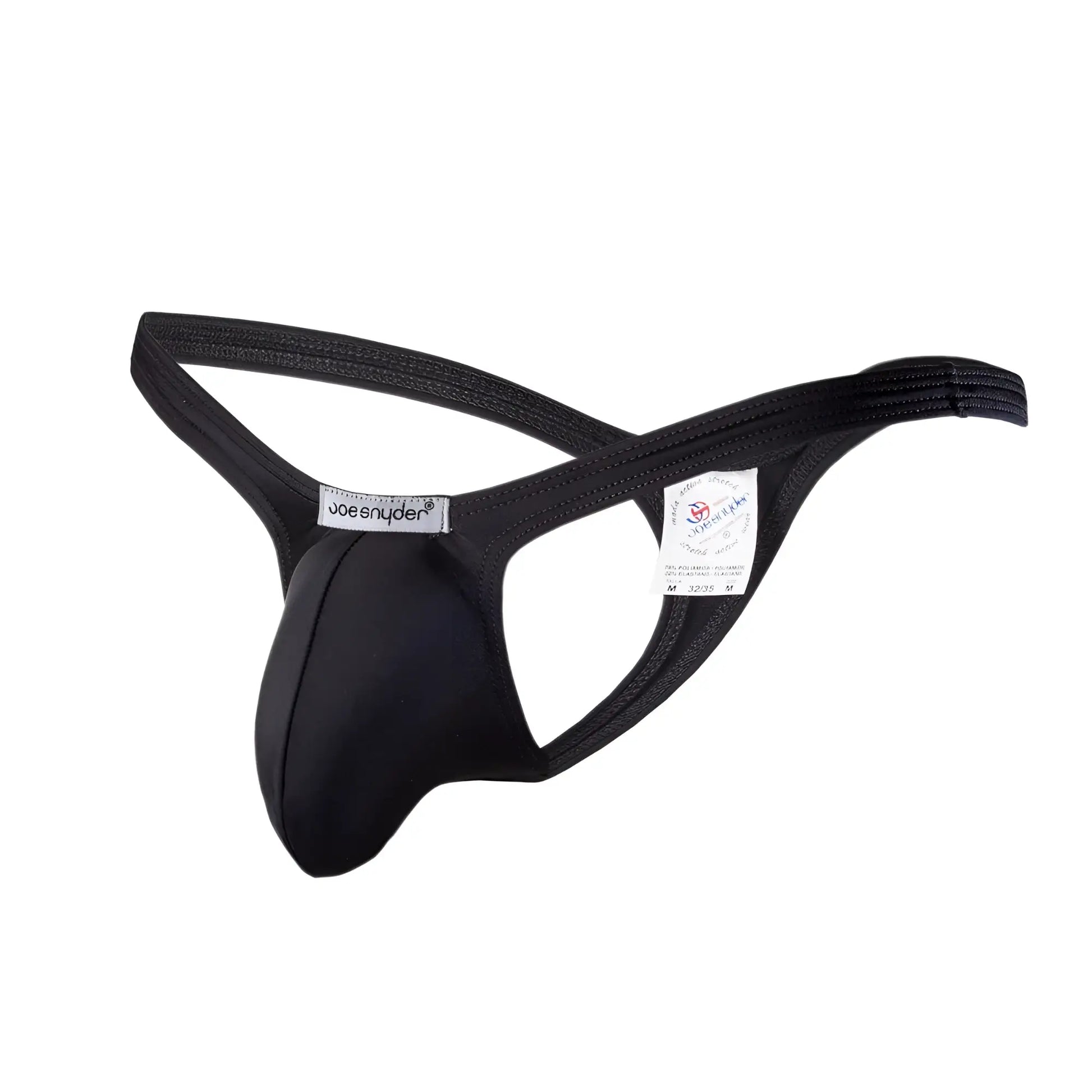 Black joe snyder polyester bulge tanga thong in smooth stretchy fabric with supportive contoured design