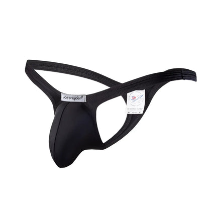 Black joe snyder polyester bulge tanga thong in smooth stretchy fabric with supportive contoured design