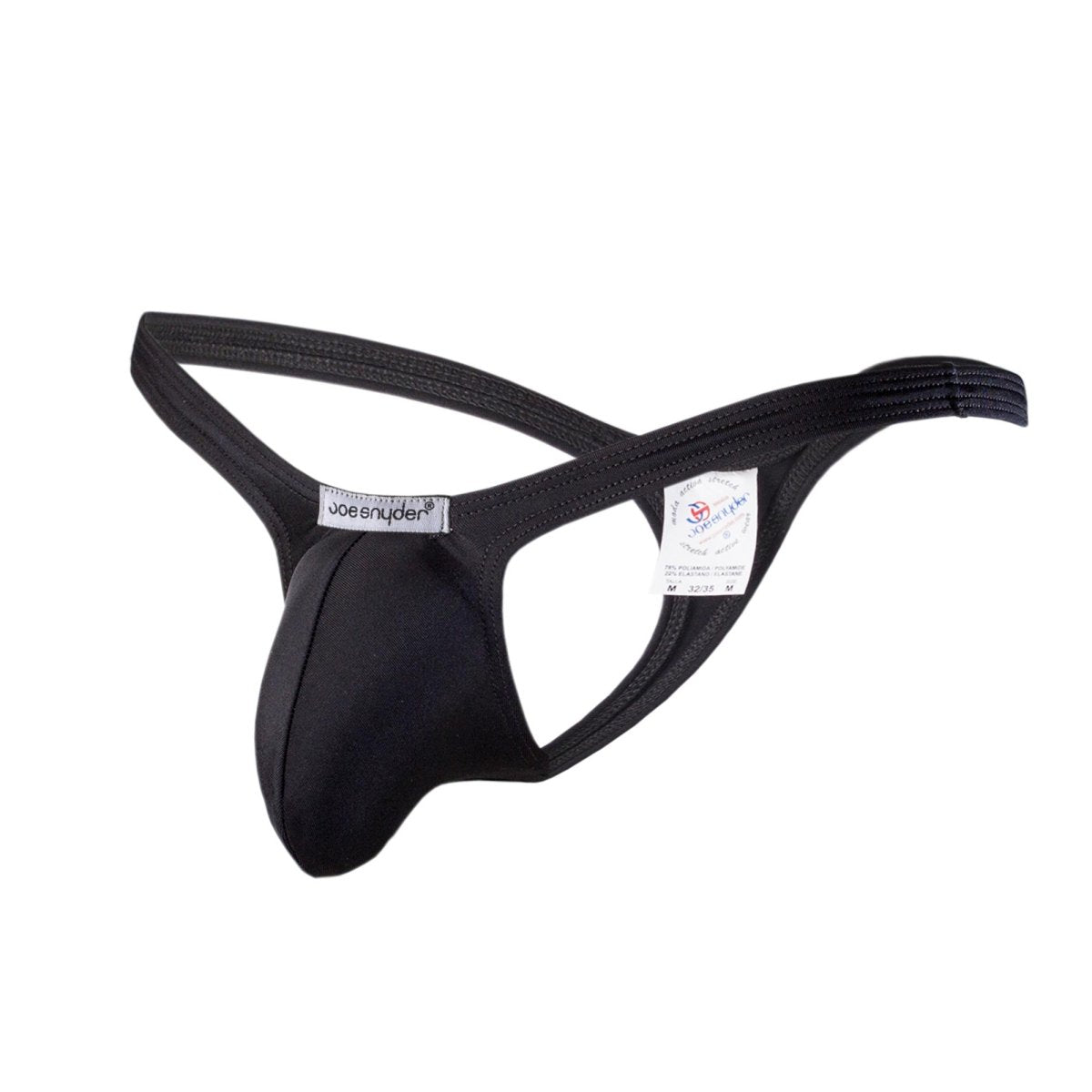 Black joe snyder polyester bulge tanga thong in black smooth stretchy fabric with supportive contoured design