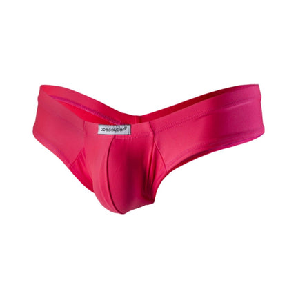 Vibrant pink joe snyder polyester mini cheek briefs with smooth stretchy fabric and sleek contoured design