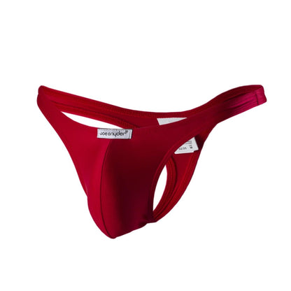 Red joe polyester thong underwear with smooth form-fitting design and supportive waistband shown from the back side