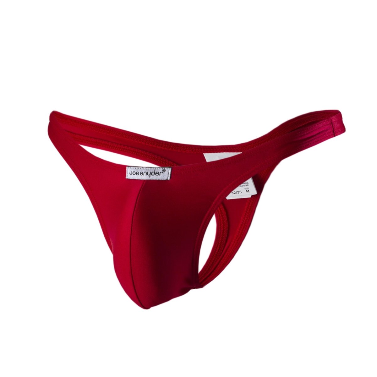 Red joe synnder polyester thong with smooth form-fitting design and supportive waistband shown from the back side