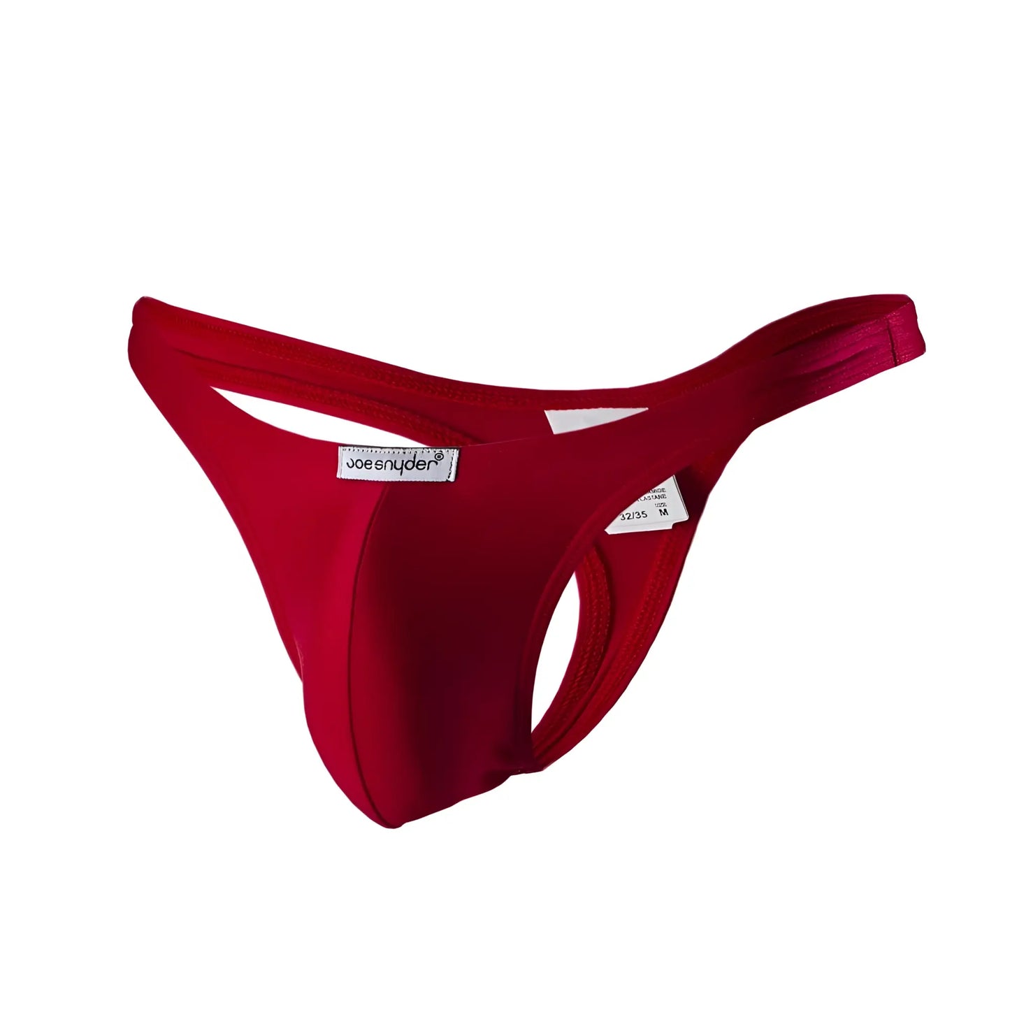 Red joe polyester thong underwear with smooth form-fitting design and supportive waistband shown from the back side