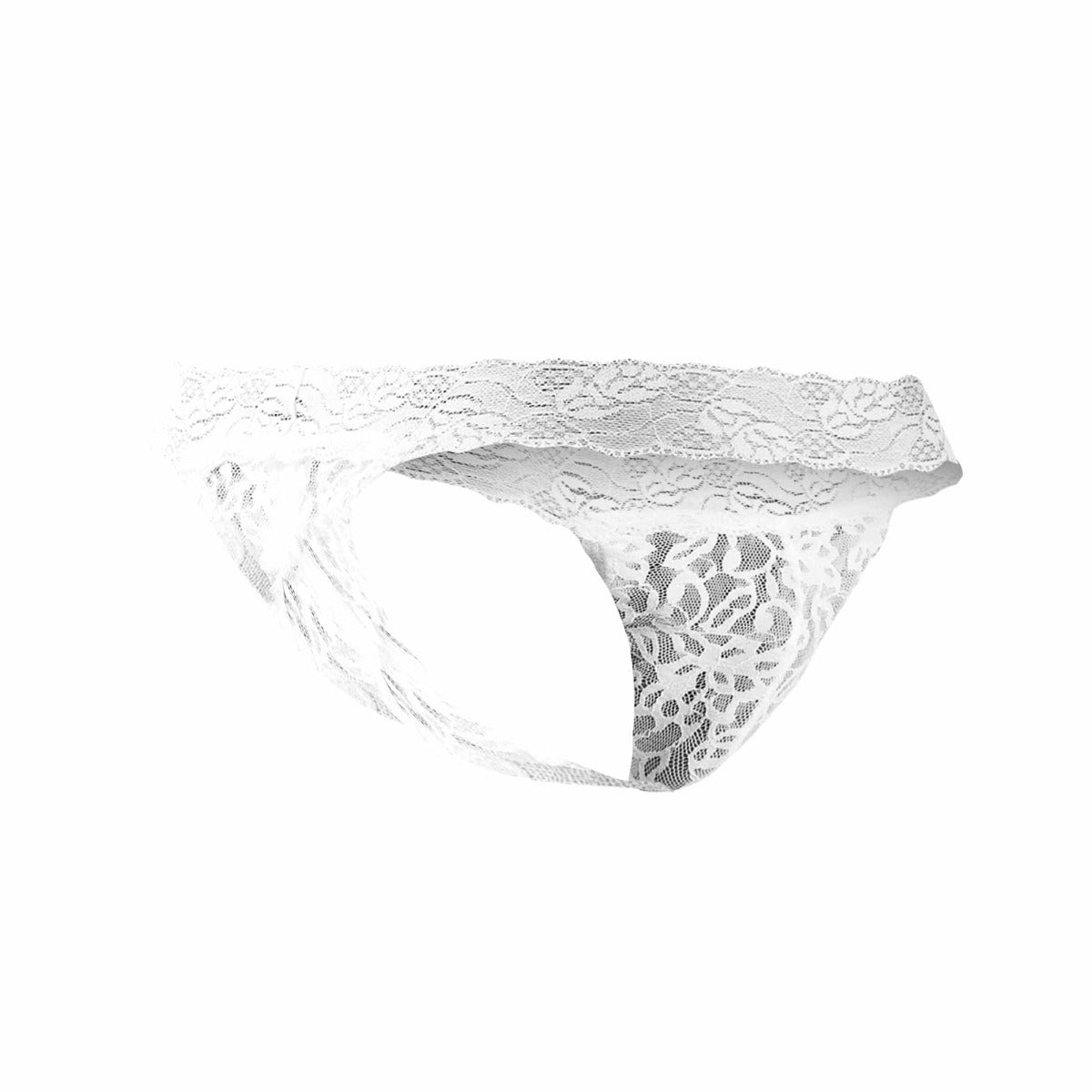 White lace thong Joe Snyder JSL03 with delicate floral patterns and sheer semi-transparent fabric front view