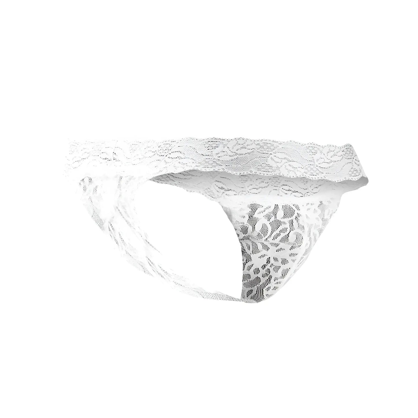 White lace thong Joe Snyder JSL03 with delicate floral patterns and sheer semi-transparent fabric front view