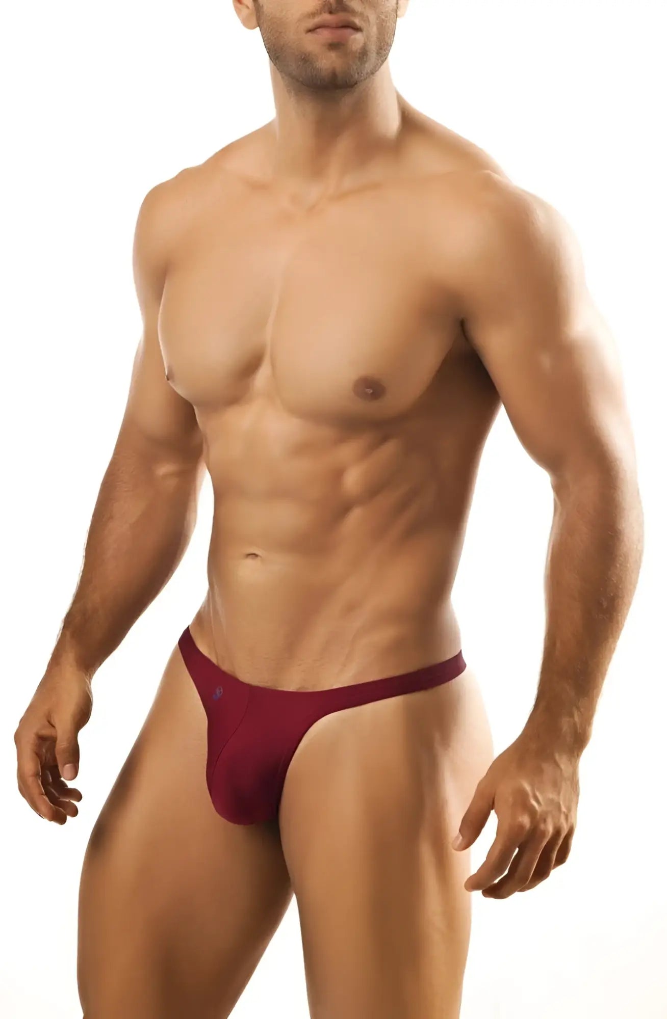 Joe Snyder thong in maroon smooth fabric featuring a form-fitting design with a narrow waistband and minimal coverage
