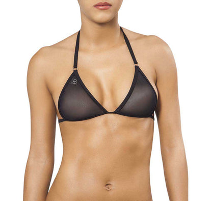 Joe Snyder women Corfu top black sheer triangle bikini with thin straps and small embellished detail on upper left side