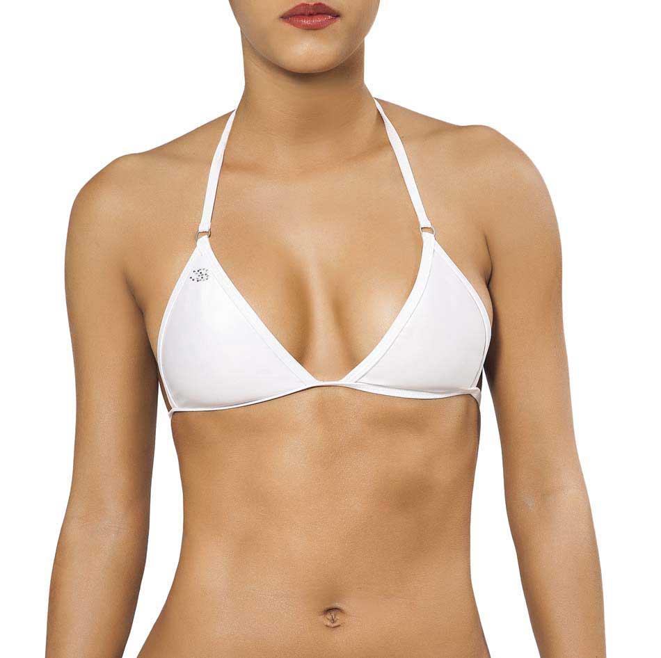 White triangle bikini top joe snyder women corfu top with thin straps and small logo on the left side