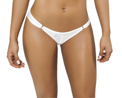 Joe Snyder women Crete tanga white thong bikini bottom with a small decorative emblem on the front