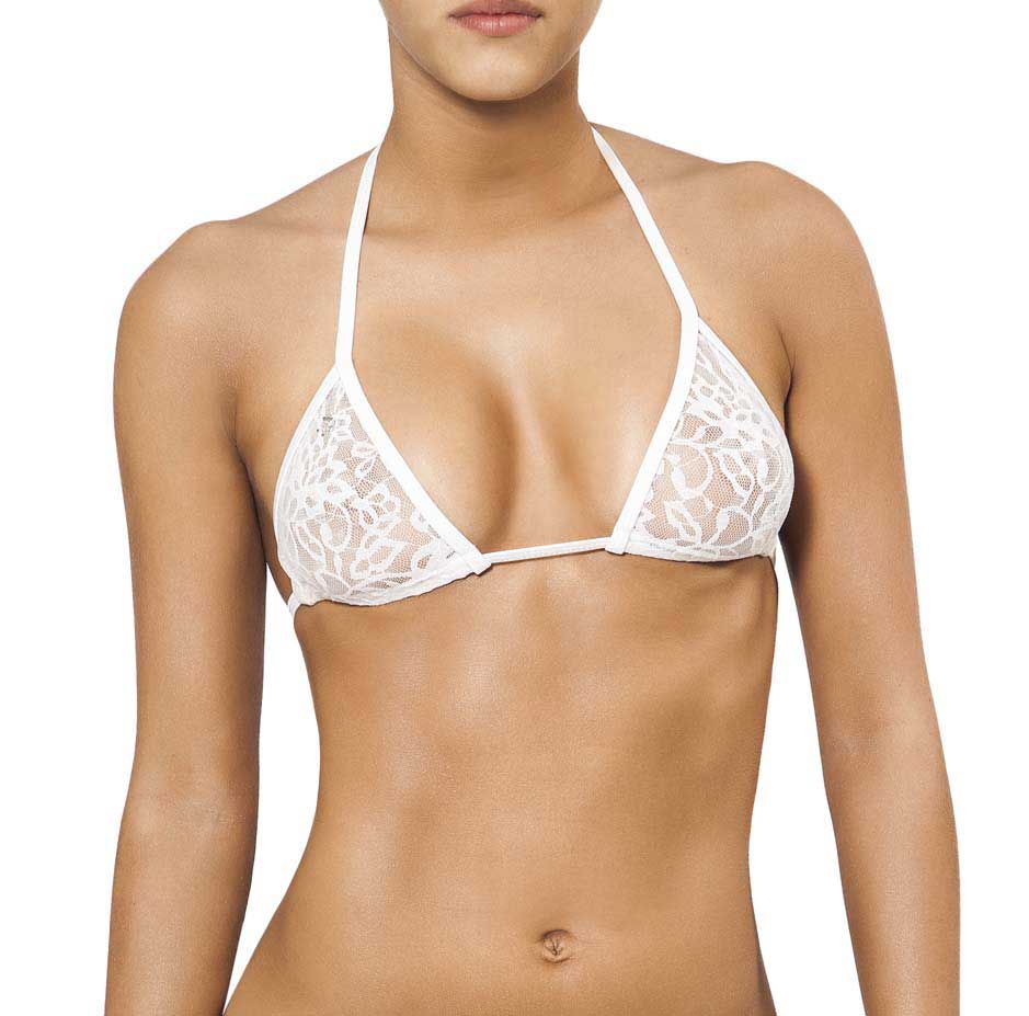 White lace triangle bikini top by joe snyder women featuring delicate floral patterns and thin adjustable straps
