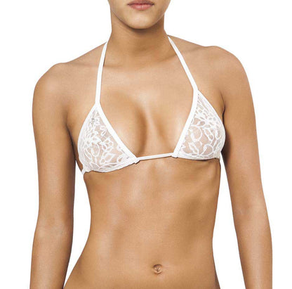 White lace triangle bikini top by joe snyder women featuring delicate floral patterns and thin adjustable straps