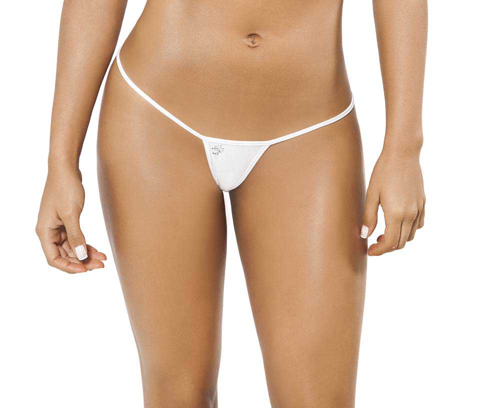 White thong v-string by joe snyder women featuring a small sparkling embellishment at the center front