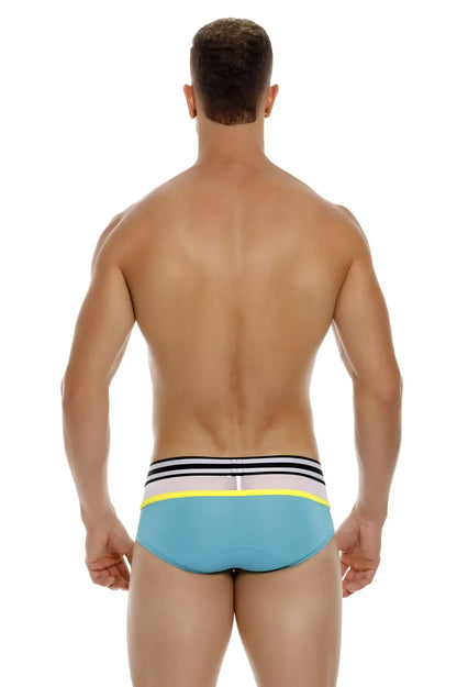 Light blue jor 1941 athletic briefs with striped black white and neon yellow waistband in green color