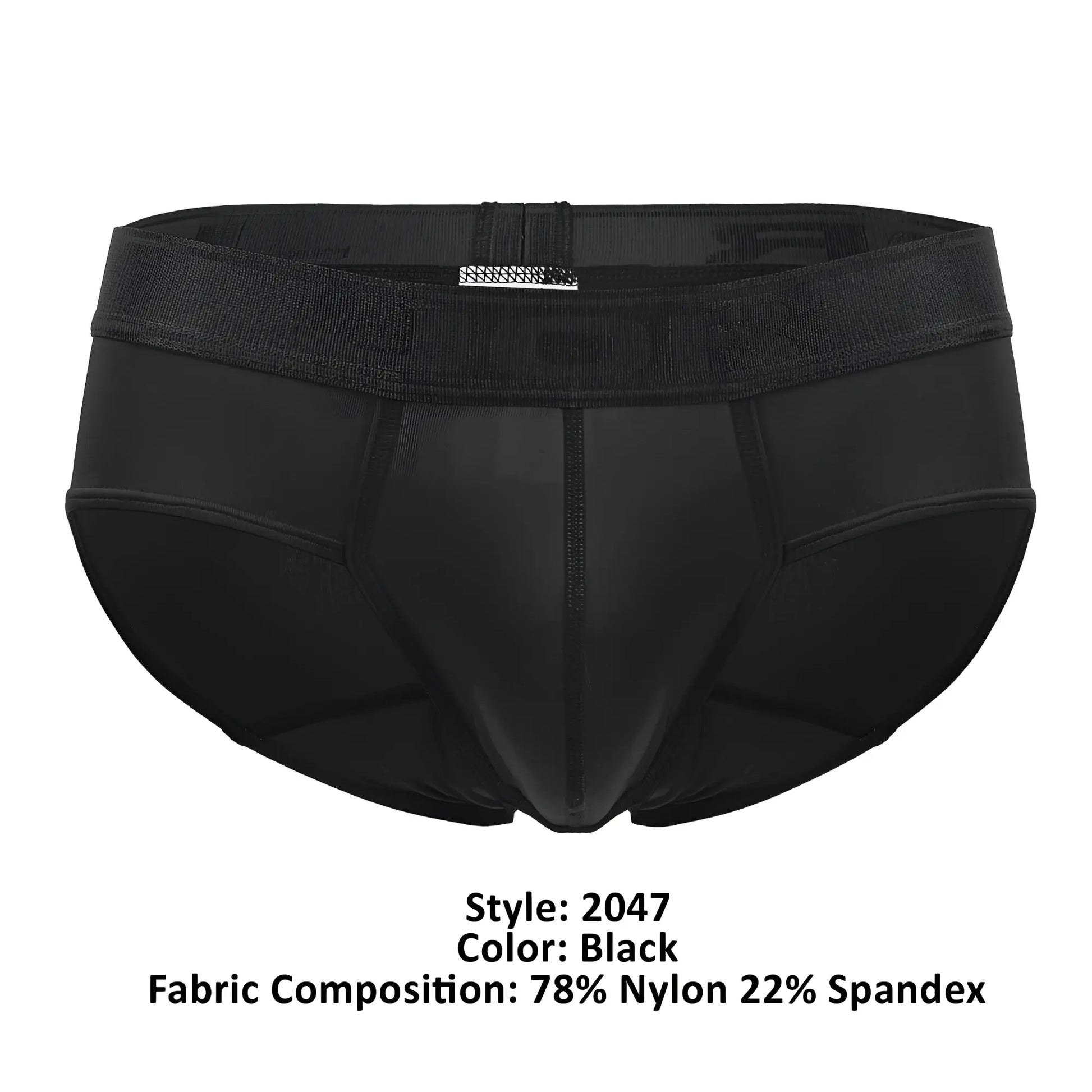 Black jor 2047 element men’s briefs made of 78% nylon 22% spandex with textured waistband and metallic logo