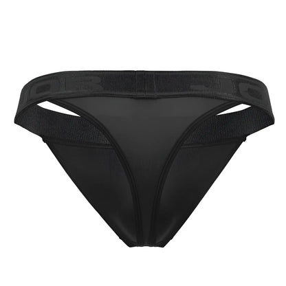 Black jor 2050 element thong briefs with wide textured elastic waistband and embossed branding