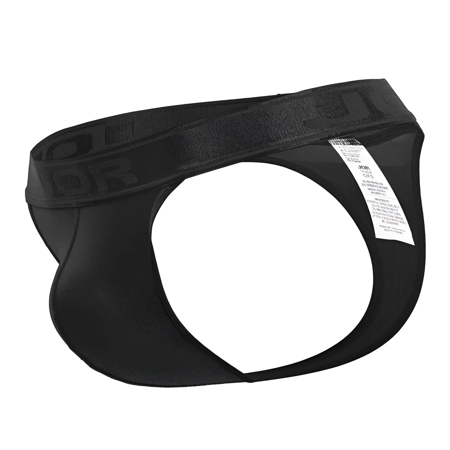 Black jor 2050 element thongs with smooth stretchy fabric and elastic waistband featuring the brand logo