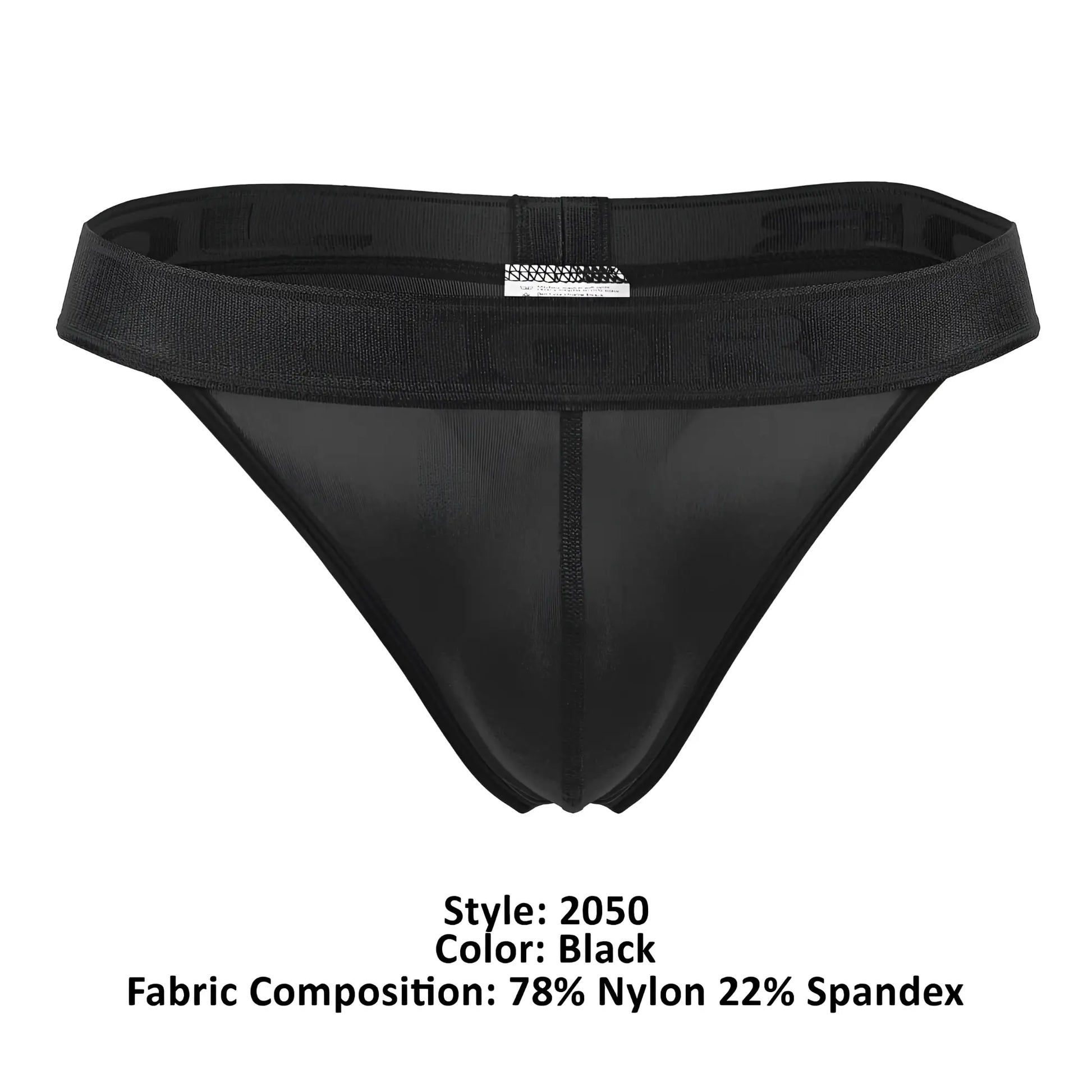 Black JOR 2050 Element thong made of 78 nylon 22 spandex with a textured waistband shown from the back side
